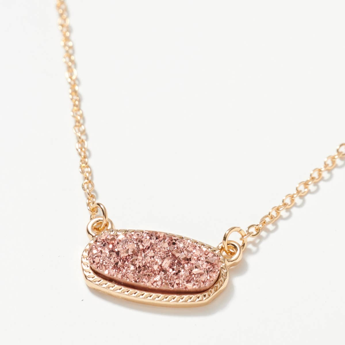 Oval Druzy Stone Charm Short Necklace